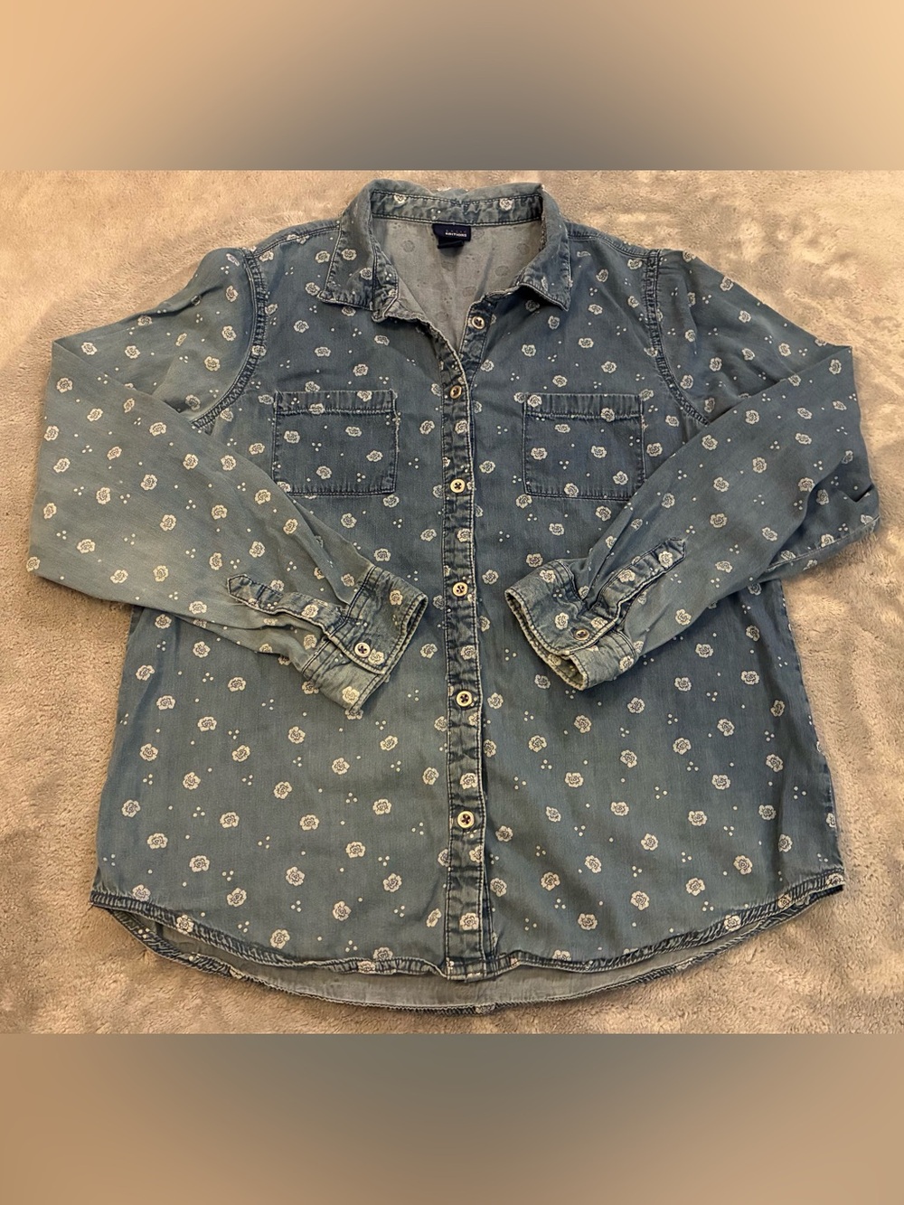 Women’s Basic Editions Brand Denim Printed Button-Down Shirt - Light Blue Size M